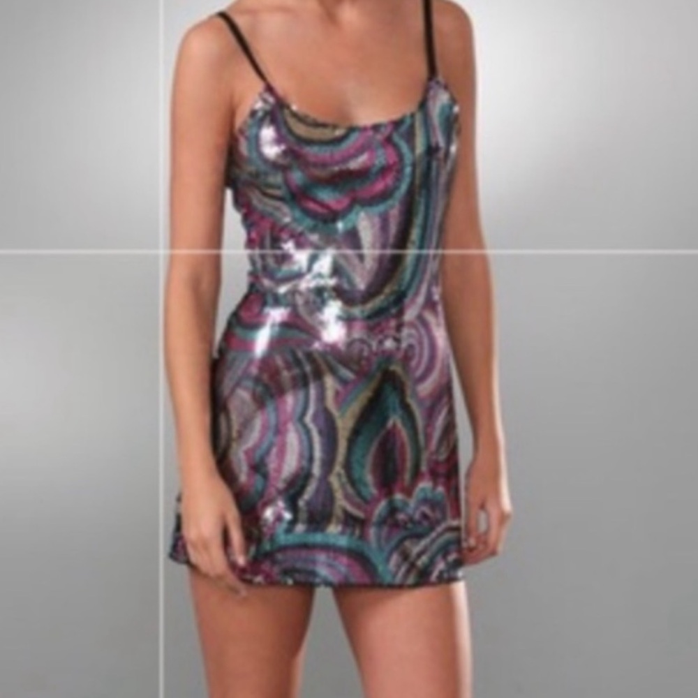 Free People Sequined Mini Dress in Purple, Teal, Pink